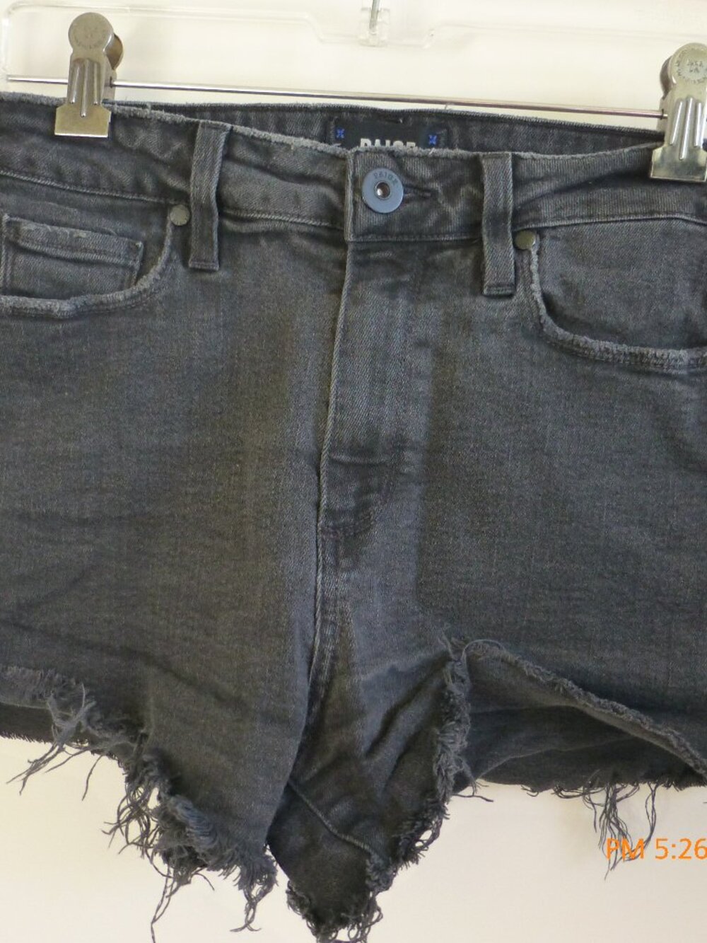 PAIGE Women's Margot High-Rise Stretch-Denim Shorts with Raw Hem Size 25